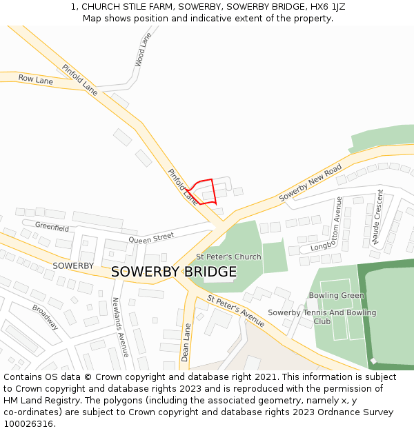1, CHURCH STILE FARM, SOWERBY, SOWERBY BRIDGE, HX6 1JZ: Location map and indicative extent of plot