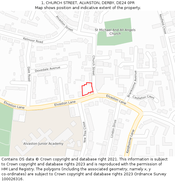 1, CHURCH STREET, ALVASTON, DERBY, DE24 0PR: Location map and indicative extent of plot