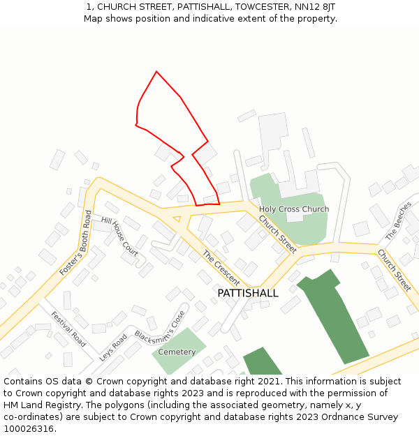 1, CHURCH STREET, PATTISHALL, TOWCESTER, NN12 8JT: Location map and indicative extent of plot