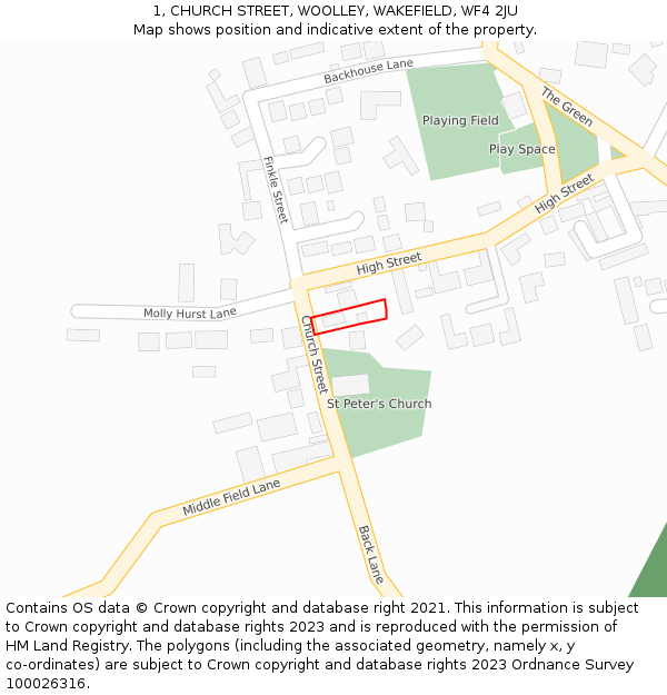 1, CHURCH STREET, WOOLLEY, WAKEFIELD, WF4 2JU: Location map and indicative extent of plot