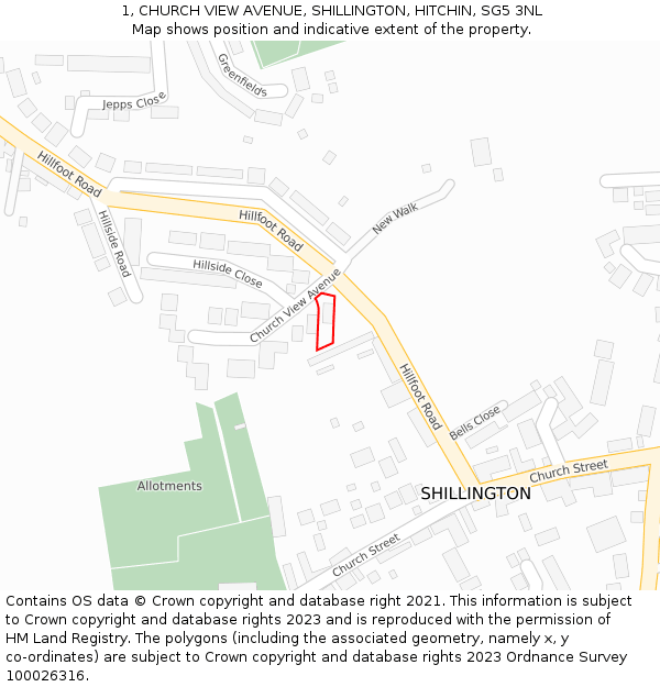 1, CHURCH VIEW AVENUE, SHILLINGTON, HITCHIN, SG5 3NL: Location map and indicative extent of plot