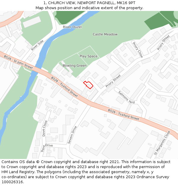 1, CHURCH VIEW, NEWPORT PAGNELL, MK16 9PT: Location map and indicative extent of plot