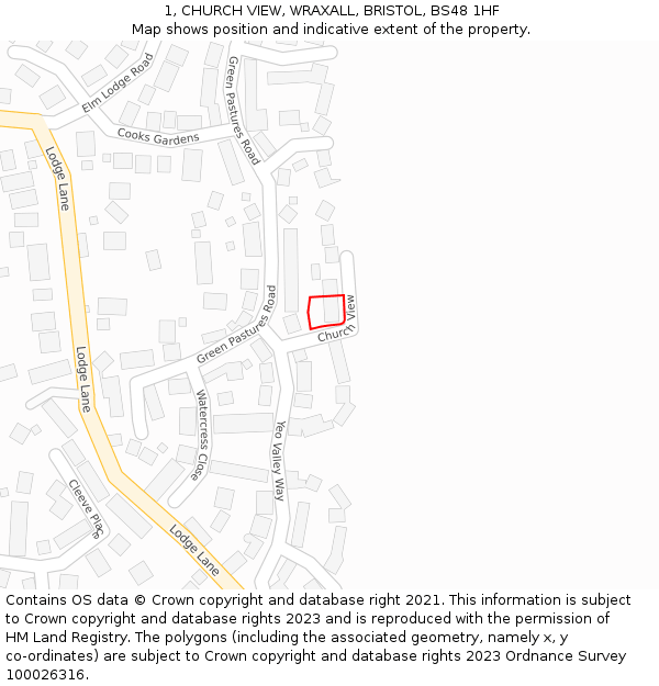 1, CHURCH VIEW, WRAXALL, BRISTOL, BS48 1HF: Location map and indicative extent of plot