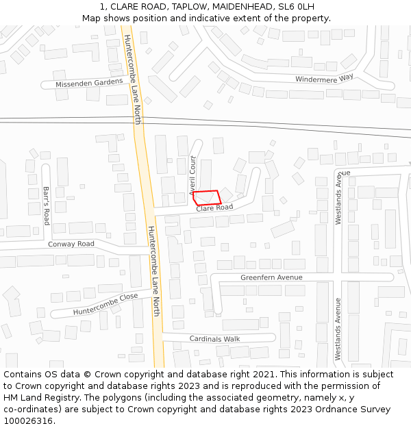 1, CLARE ROAD, TAPLOW, MAIDENHEAD, SL6 0LH: Location map and indicative extent of plot