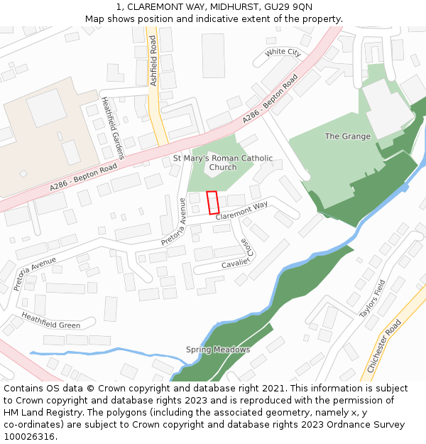 1, CLAREMONT WAY, MIDHURST, GU29 9QN: Location map and indicative extent of plot