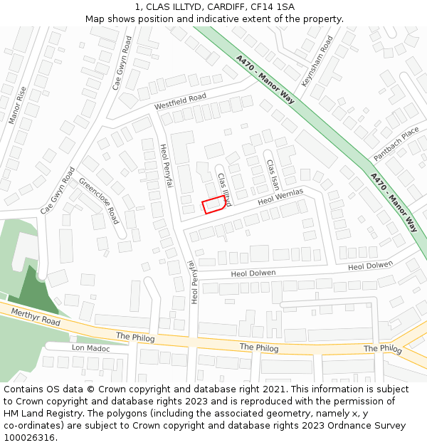1, CLAS ILLTYD, CARDIFF, CF14 1SA: Location map and indicative extent of plot