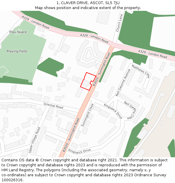 1, CLAVER DRIVE, ASCOT, SL5 7JU: Location map and indicative extent of plot