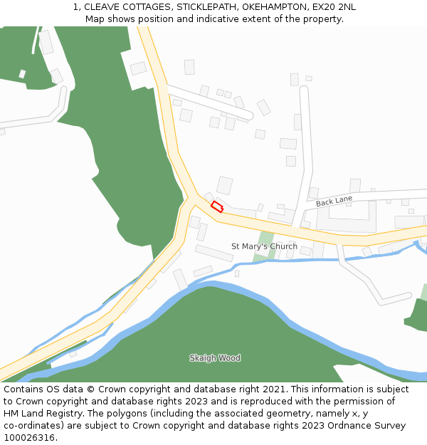 1, CLEAVE COTTAGES, STICKLEPATH, OKEHAMPTON, EX20 2NL: Location map and indicative extent of plot