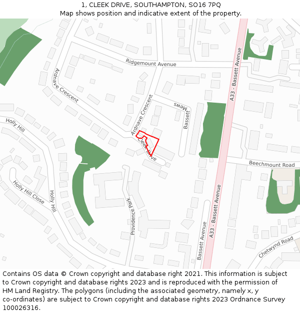 1, CLEEK DRIVE, SOUTHAMPTON, SO16 7PQ: Location map and indicative extent of plot