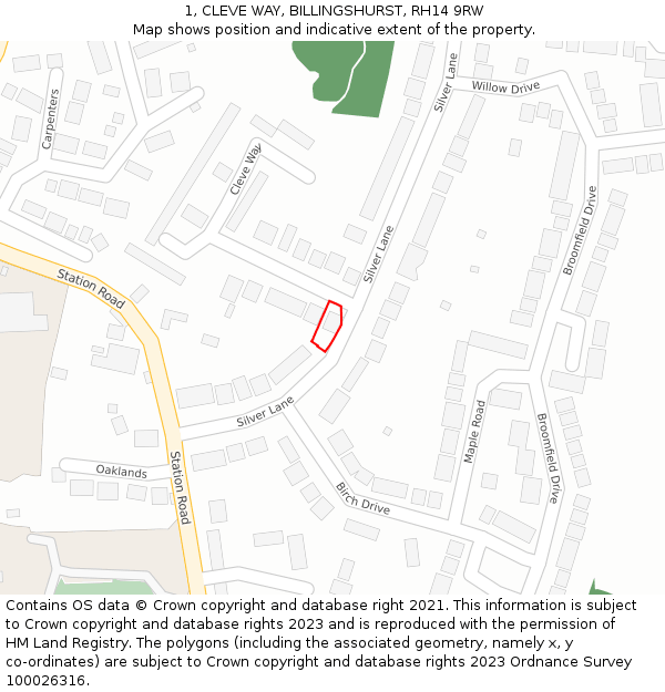 1, CLEVE WAY, BILLINGSHURST, RH14 9RW: Location map and indicative extent of plot