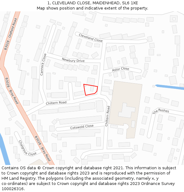 1, CLEVELAND CLOSE, MAIDENHEAD, SL6 1XE: Location map and indicative extent of plot