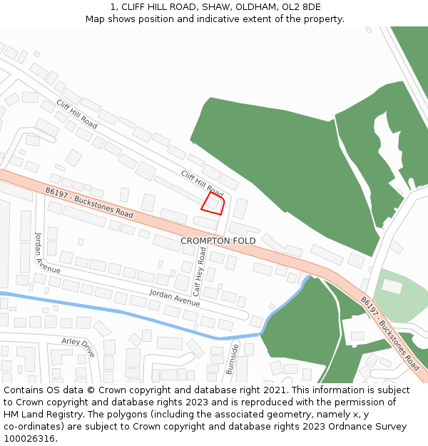 1, CLIFF HILL ROAD, SHAW, OLDHAM, OL2 8DE: Location map and indicative extent of plot