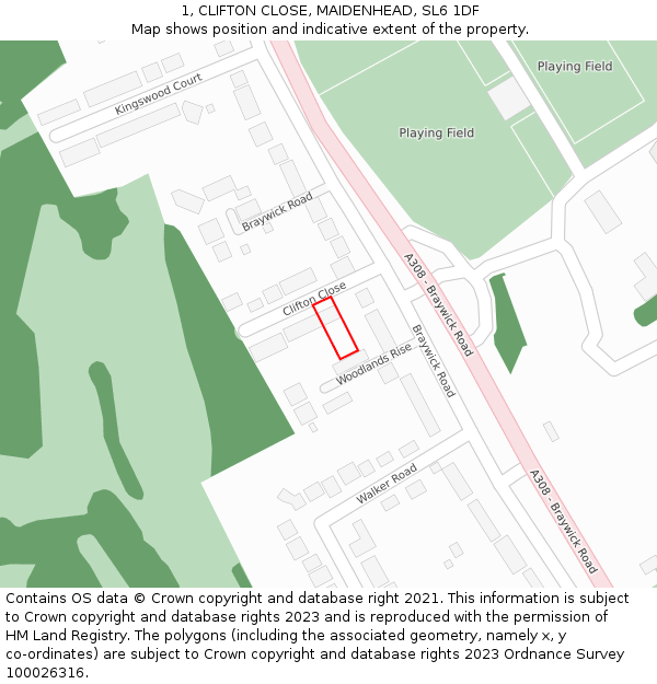 1, CLIFTON CLOSE, MAIDENHEAD, SL6 1DF: Location map and indicative extent of plot