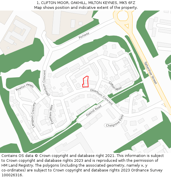 1, CLIFTON MOOR, OAKHILL, MILTON KEYNES, MK5 6FZ: Location map and indicative extent of plot