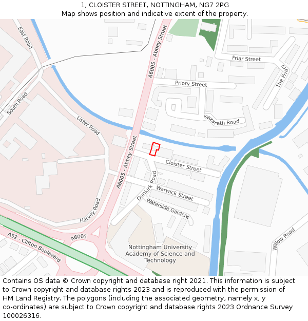 1, CLOISTER STREET, NOTTINGHAM, NG7 2PG: Location map and indicative extent of plot