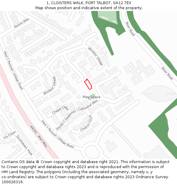 1, CLOISTERS WALK, PORT TALBOT, SA12 7EX: Location map and indicative extent of plot