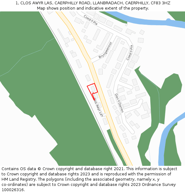 1, CLOS AWYR LAS, CAERPHILLY ROAD, LLANBRADACH, CAERPHILLY, CF83 3HZ: Location map and indicative extent of plot