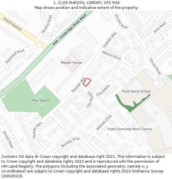 1, CLOS RHEDYN, CARDIFF, CF5 5NS: Location map and indicative extent of plot