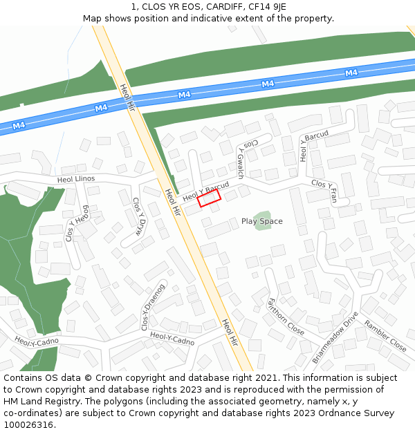 1, CLOS YR EOS, CARDIFF, CF14 9JE: Location map and indicative extent of plot
