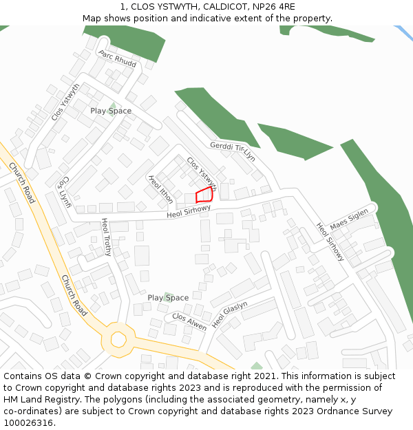 1, CLOS YSTWYTH, CALDICOT, NP26 4RE: Location map and indicative extent of plot