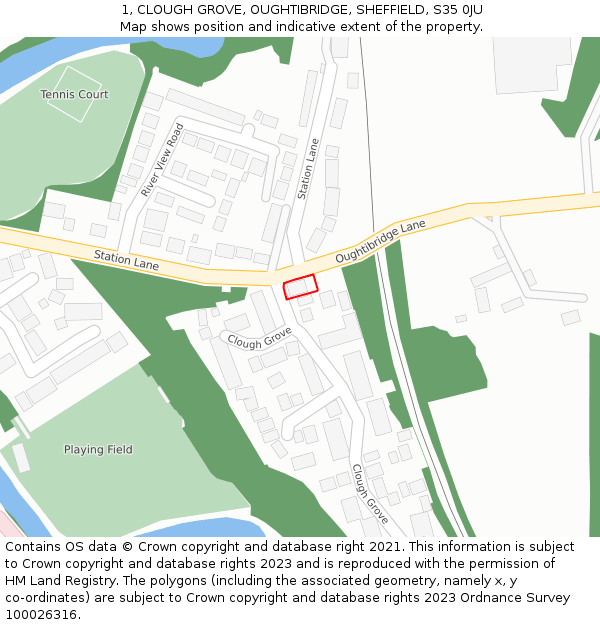1, CLOUGH GROVE, OUGHTIBRIDGE, SHEFFIELD, S35 0JU: Location map and indicative extent of plot