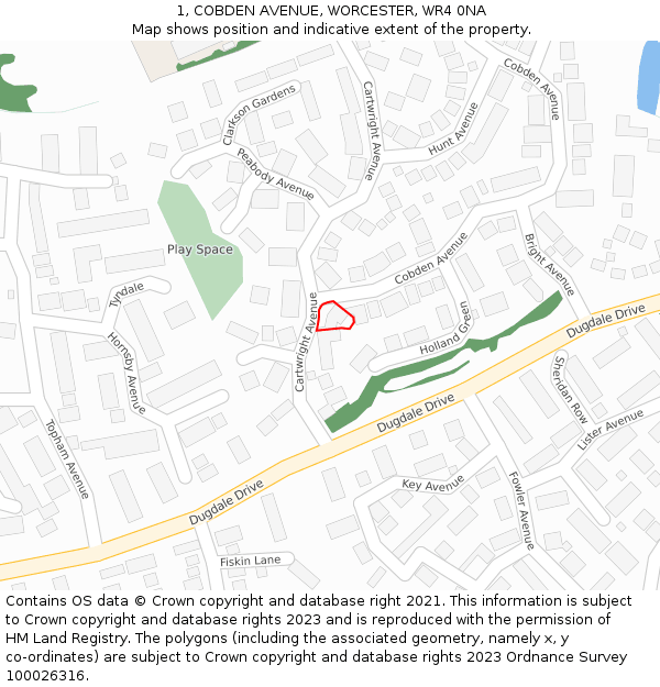 1, COBDEN AVENUE, WORCESTER, WR4 0NA: Location map and indicative extent of plot