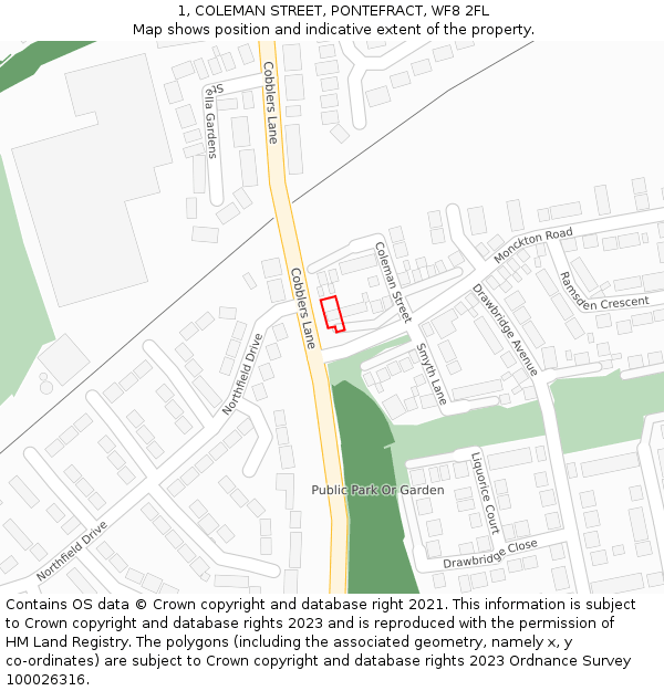 1, COLEMAN STREET, PONTEFRACT, WF8 2FL: Location map and indicative extent of plot