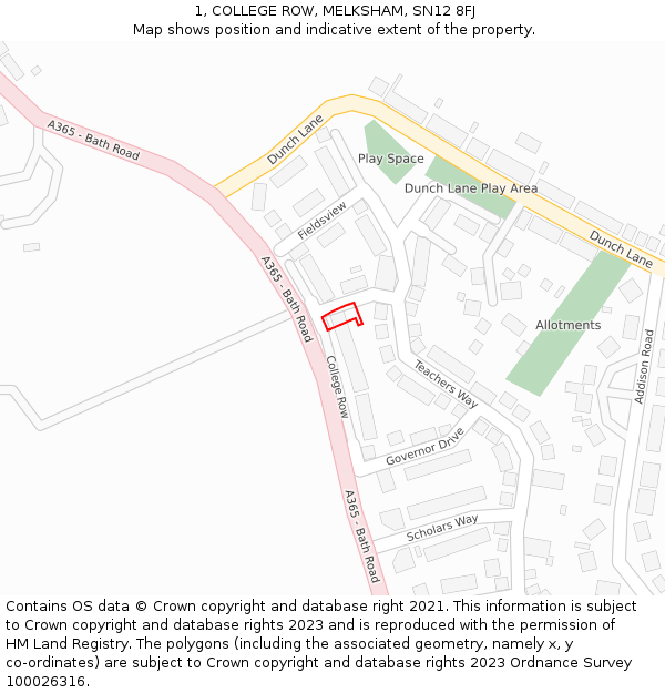 1, COLLEGE ROW, MELKSHAM, SN12 8FJ: Location map and indicative extent of plot
