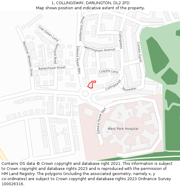 1, COLLINGSWAY, DARLINGTON, DL2 2FD: Location map and indicative extent of plot