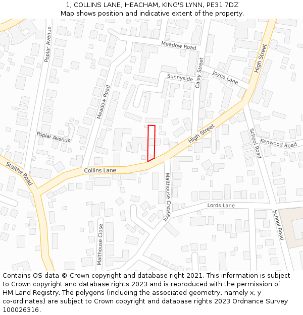1, COLLINS LANE, HEACHAM, KING'S LYNN, PE31 7DZ: Location map and indicative extent of plot