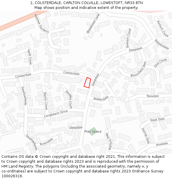 1, COLSTERDALE, CARLTON COLVILLE, LOWESTOFT, NR33 8TN: Location map and indicative extent of plot