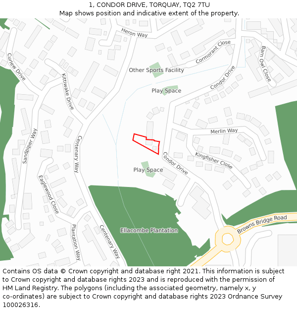 1, CONDOR DRIVE, TORQUAY, TQ2 7TU: Location map and indicative extent of plot
