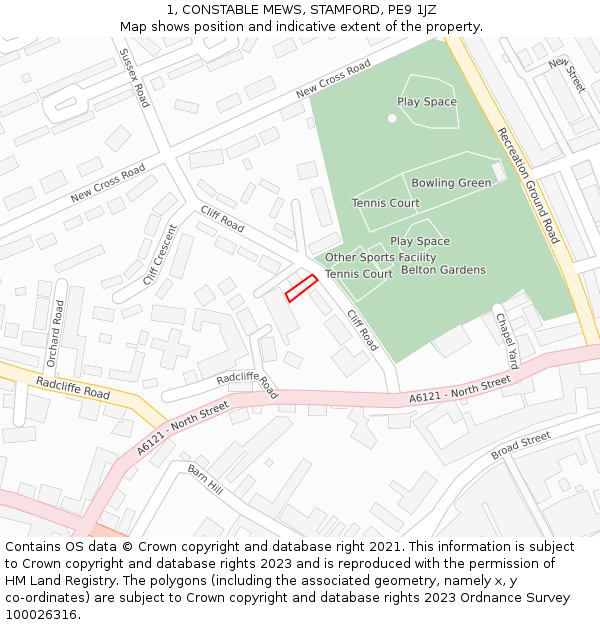 1, CONSTABLE MEWS, STAMFORD, PE9 1JZ: Location map and indicative extent of plot