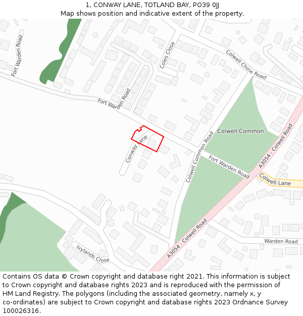 1, CONWAY LANE, TOTLAND BAY, PO39 0JJ: Location map and indicative extent of plot