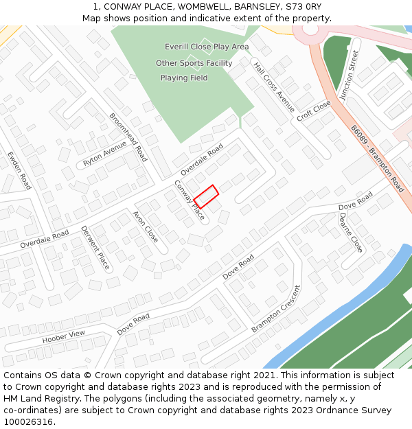 1, CONWAY PLACE, WOMBWELL, BARNSLEY, S73 0RY: Location map and indicative extent of plot