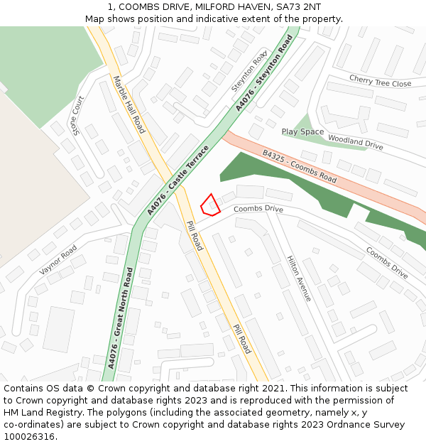 1, COOMBS DRIVE, MILFORD HAVEN, SA73 2NT: Location map and indicative extent of plot