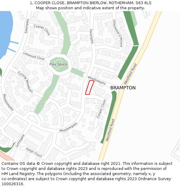 1, COOPER CLOSE, BRAMPTON BIERLOW, ROTHERHAM, S63 6LS: Location map and indicative extent of plot