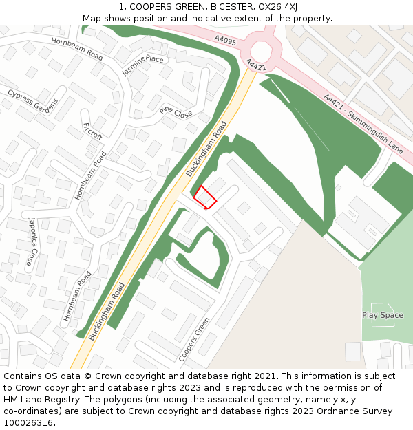 1, COOPERS GREEN, BICESTER, OX26 4XJ: Location map and indicative extent of plot