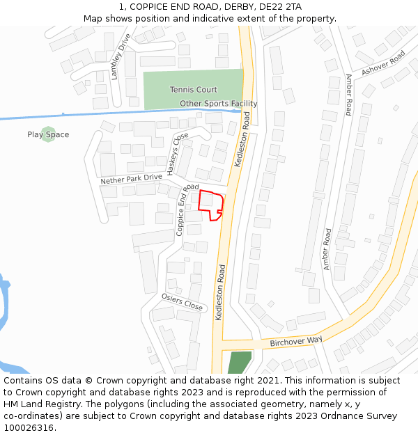 1, COPPICE END ROAD, DERBY, DE22 2TA: Location map and indicative extent of plot