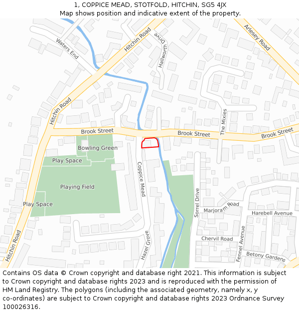 1, COPPICE MEAD, STOTFOLD, HITCHIN, SG5 4JX: Location map and indicative extent of plot