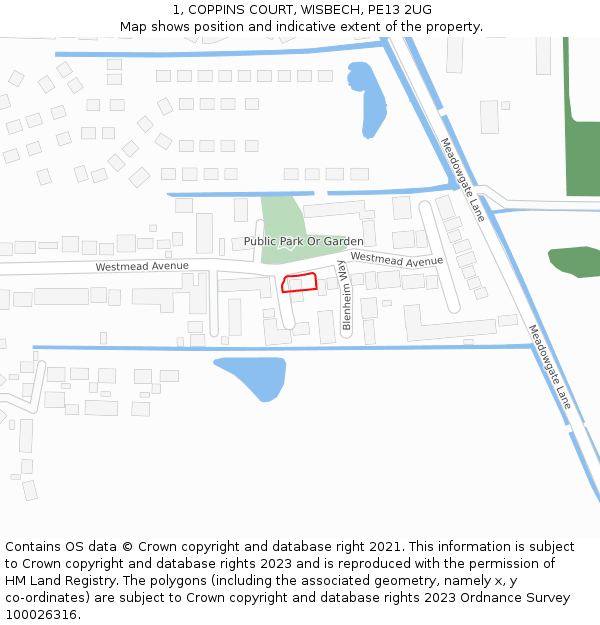 1, COPPINS COURT, WISBECH, PE13 2UG: Location map and indicative extent of plot