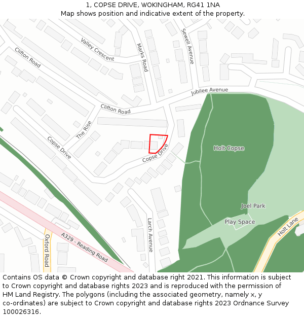 1, COPSE DRIVE, WOKINGHAM, RG41 1NA: Location map and indicative extent of plot