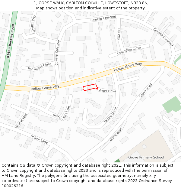 1, COPSE WALK, CARLTON COLVILLE, LOWESTOFT, NR33 8NJ: Location map and indicative extent of plot
