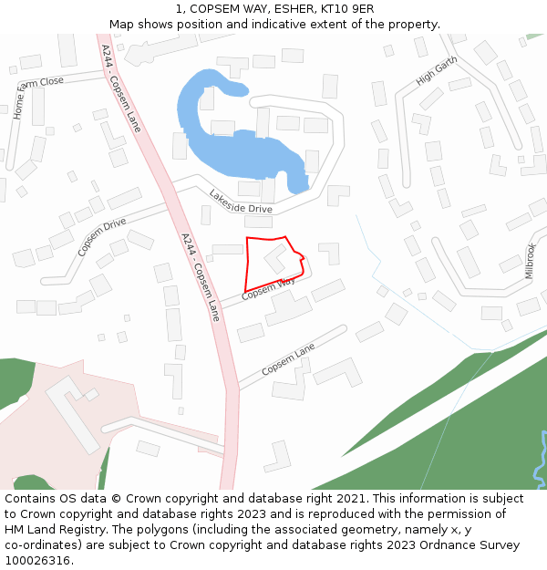 1, COPSEM WAY, ESHER, KT10 9ER: Location map and indicative extent of plot