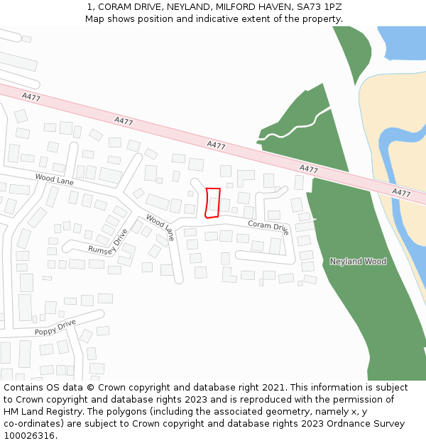 1, CORAM DRIVE, NEYLAND, MILFORD HAVEN, SA73 1PZ: Location map and indicative extent of plot