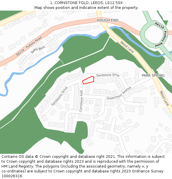 1, CORNSTONE FOLD, LEEDS, LS12 5SX: Location map and indicative extent of plot