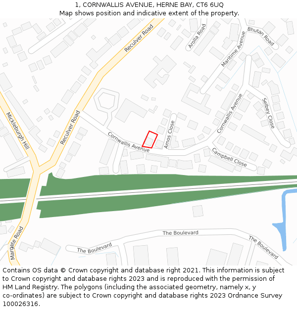 1, CORNWALLIS AVENUE, HERNE BAY, CT6 6UQ: Location map and indicative extent of plot