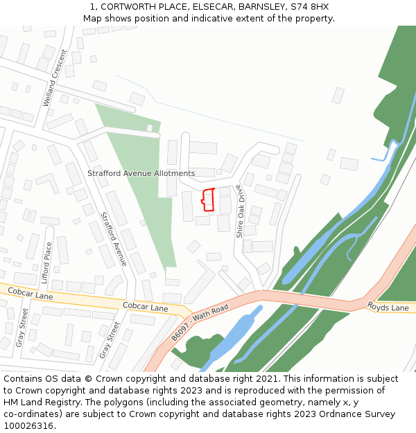 1, CORTWORTH PLACE, ELSECAR, BARNSLEY, S74 8HX: Location map and indicative extent of plot
