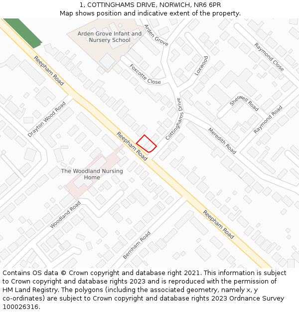1, COTTINGHAMS DRIVE, NORWICH, NR6 6PR: Location map and indicative extent of plot