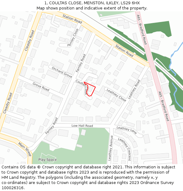 1, COULTAS CLOSE, MENSTON, ILKLEY, LS29 6HX: Location map and indicative extent of plot